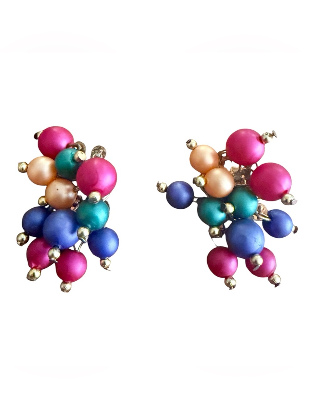1980’s Vintage Bold Cluster‎ Earrings Multi Colored, 2” Long